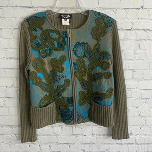Angel II Womens Green Full Zip Cardigan Sweater Size Medium Multicolor